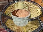 Antique Painted Basket  Cornflower Blue Vintage Splint Oak Wood Handle 17  Tall