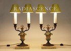Pair Neo Classic French Empire Regency Tole Bronze Marble Candelabra Table Lamps