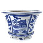 Vintage Chinese Porcelain Blue And White Planter Footed Stand Asian Chinoiserie