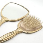 Vintage Ladies Dresser Set Vanity Paddle Mirror And Hairbrush Gold Color