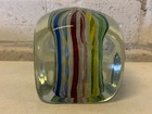 Vintage Murano Glass Square   Dice Form Latticino Glass Paperweight
