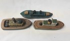 Wooden Toy Boats Folk Art Vintage Tug Battleship