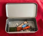 Vintage Manual Zigzag Hinged Metal Accessories Storage Box W Misc Sewing Items