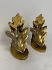 Pair Pmc Oak Leaf Bookends Philadelphia Metal Co  Vintage Brass Metal 6 25  H