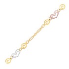 14k Tri-color Solid Gold Anklet With Multi Color Heart Charms 10  Inches
