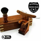 Barber Shaving Set Pure Badger Brush  Straight Cut Razor Stand   Wooden Box Mens