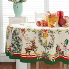 Oval Christmas Tablecloth 60x84 Inch Tree Elk Holiday Polyester