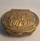 Vintage Victorian Metal Gold Tone Trinket Jewlery Box Mustard Velvet Lined Japan