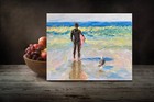 Stunningly Vibrant Oil Painting  Surfer With Seagull  Original  Signed By Artist
