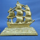 Vintage Cast-satin Solid Brass Tall Sailing Ship Nautical Bookends 5 Lb