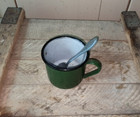 Vintage Soviet Mug original Army Enamel Cup Ussr russian Army Soldier Mug  Spoon