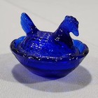 Cobalt Blue Glass Miniature Hen On Nest Salt Cellar Trinket Dish