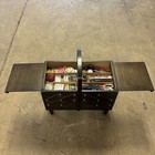 Vintage Singer Sewing Box Accordion Wood  Organizer Storage With Contents