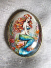 Xl Glass Dome Picture Button -- Beautiful Red-haired Mermaid Sitting On Rock