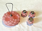 Consolidated Glass Glossy Pink Bulging 3 Petal Castor Set Salt Pepper Mustard