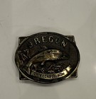 Oregon Chinook Salmon Belt Buckle W  Registration Card Bh-3101 Brown Pouch