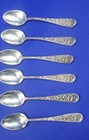 Sterling Silver  Repousse Set 6 Demitasse Spoons  4 3 8  Long  90 01 Grams
