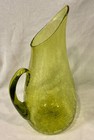Blenko Art Glass Jonquil Winslow Anderson Green Crackle Glass Pitcher 14 1 2  H