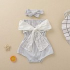 Newborn Baby Girl Infant Outfits Sleeveless Striped Jumpsuit Bow Romper Headband