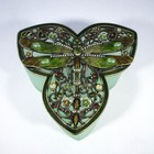 Enamel Rhinestones   Frosted Glass Dragonfly Green Trinket Dish
