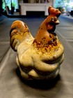 Vintage Large Ceramic Hen rooster-7   tall 7   long   5    Wide   hand Painted 