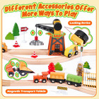 Wooden Train Set 102-piece For Toddlers Kids Ages 3-8  Double-sided Expandable T