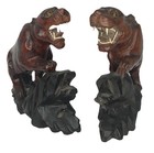 Vintage Hand Carved Wood Figures Tigrers  With Teeth Painting  8 Inches  Long