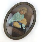 Antique Curved Bubble Glass Convex Oval Picture Frame Of Child 15    X 21   
