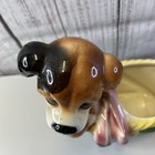 Royal Copley Planter Multicolor Ceramic Dog Puppy In A Basket Vintage