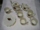 Kid s Plastic Tea Set  Rose Pattern Flutter Rims  Cdi Children s Play  11 Piece