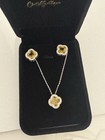 Silver Tone Yellow Cushion Crystal Jewelry Set Necklace Pendant Earrings