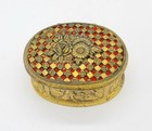 Vintage Medieval Scenes Gold Tone Jewelry Trinket Fabric Lined Box Taj Imports 