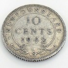 1942c Newfoundland Canada Ten 10 Cents Dime George Vi Circulated Coin J906