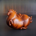 Vintage Wooden Fat Ingot Horse Figurine Statue Sculpture Desktop Home Decor Gift
