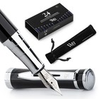 Metal Fountain Pen Set With Medium Nib  Black Chrome  24 Ink Cartridges   Gift P