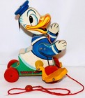 Rare    old Store Mint Disney 1955 Fisher Price Talking Donald Duck Pull Toy  765