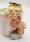 Vtg Lefton Baby Planter Ceramic Wearing Diaper Halo Kitschy Nursery Decor 1121