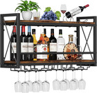 Wall Mounted Wine Rack  Bottle   Glass Holder Wood-metal Retro Wine Rack  Wine B