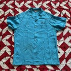 Vintage 1950s 60s Blue Chainstitch Bowling Shirt Mens Used