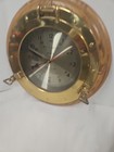 Vintage Bell Clock Co Ships Porthole Nautical Quartz Clock Brass W  Wooden Frame