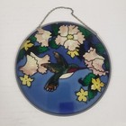 Vintage  Stained Glass Style Suncatcher Window Decor Hummingbird With Flowers