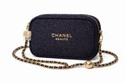 Chanel Beauty Holiday Pouch Navy Tweed   Added Gold Chain Camellia Gwp With Box