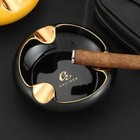 Black Ceramic Cigar Ashtray Big Ashtray Holder For 3 Slot Round Large Rest Ash