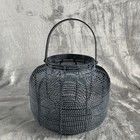 Vintage Faded Black Metal Spun Wire Basket Candle Holder Lantern  Top Handle