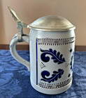 Vintage Dbgm Blue Gray Salt Glazed Stoneware Beer Stein  Pewter Lid 0 5l Germany