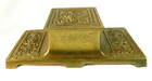 Vintage Antique Ornate Brass Desk Inkwell With Glass Insert
