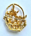 Vintage Rhinestone Brooch Pin Gold Tone Floral Basket Mint Condition