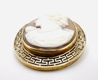 Vintage 10k Solid Yellow Gold Large Filigree Shell Cameo Female Pendant Brooch