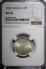 Angola Portuguese Colony Silver 1955 10 Escudos Ngc Ms64 Gem Bu  Km  73  027 