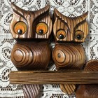 Three Carved   Burnt Wooden Owls On A Perch Wall Felt Eyes Hanging Home Decor  